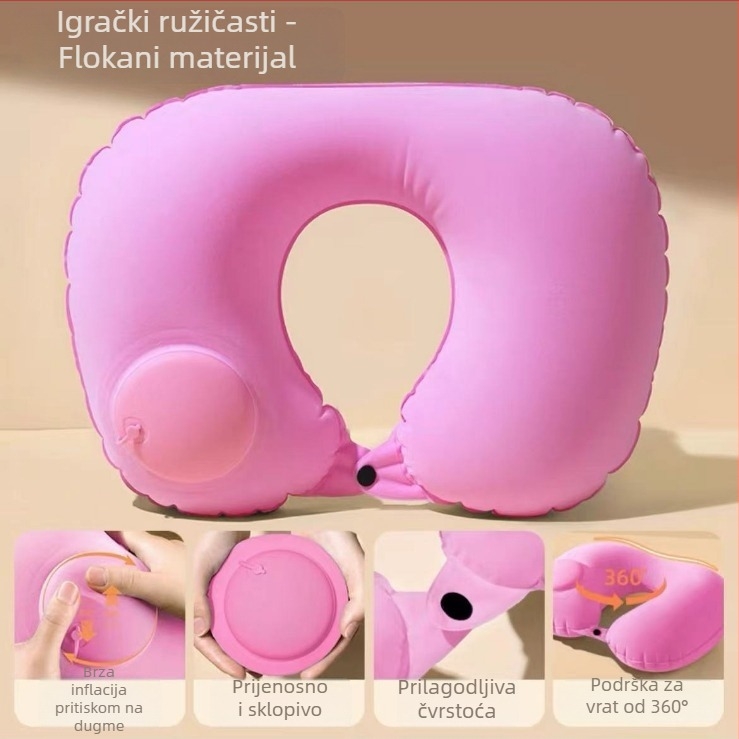 Naduvavajući U-oblikovani jastuk za vrat, za putovanja, PVC, 85 g, Debljina: 1, Prilagodljiv