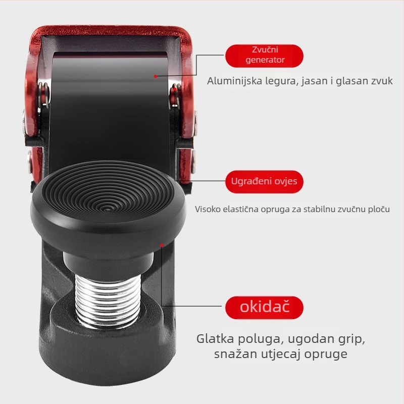 Zvončić za upravljač bicikla, aluminijska legura + inženjerski plast, 90 dB, 25 g, vodootporan i izdržljiv