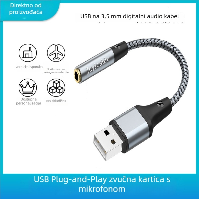 Juyi wire vanjska USB zvučna kartica s 3,5 mm izlazom za slušalice za stolna i prijenosna računala