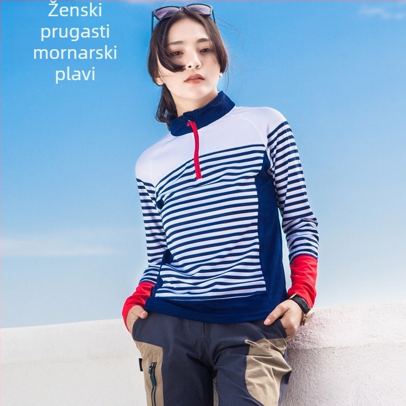 Brzo sušeća majica s prugama – unisex, materijal: kemijska vlakna, pogodno za ljeto, proljeće i jesen