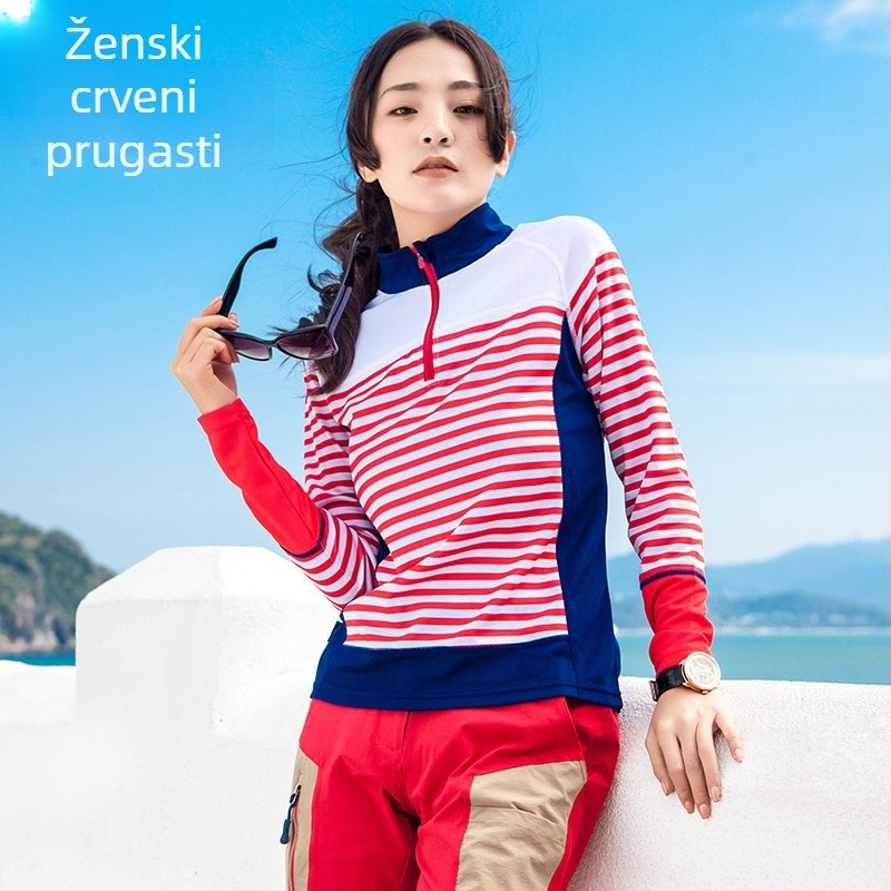 Brzo sušeća majica s prugama – unisex, materijal: kemijska vlakna, pogodno za ljeto, proljeće i jesen