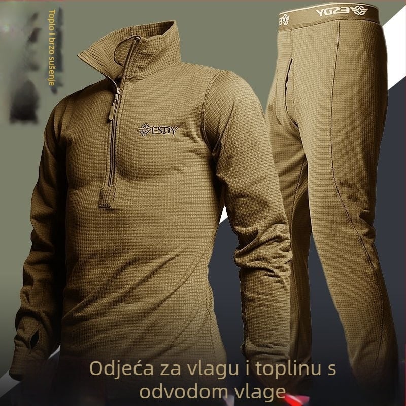 Unisex set brzog sušenja za bazni sloj za planinarenje i biciklizam — gornji dio s visokim ovratnikom i hlače, ekstra debeli akrilni materijal, jednodijelni sloj, jednobojno