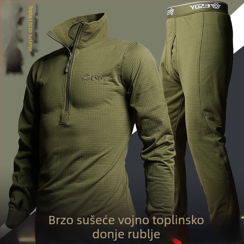 Unisex set brzog sušenja za bazni sloj za planinarenje i biciklizam — gornji dio s visokim ovratnikom i hlače, ekstra debeli akrilni materijal, jednodijelni sloj, jednobojno