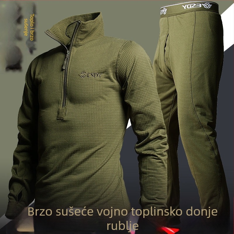 Unisex set brzog sušenja za bazni sloj za planinarenje i biciklizam — gornji dio s visokim ovratnikom i hlače, ekstra debeli akrilni materijal, jednodijelni sloj, jednobojno