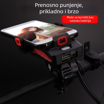 Prednje svjetlo za bicikl 4-u-1 s držačem za telefon, zvučnikom i USB bankom energije