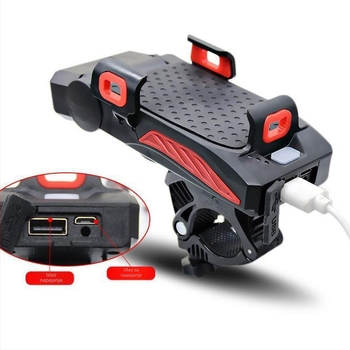 Prednje svjetlo za bicikl 4-u-1 s držačem za telefon, zvučnikom i USB bankom energije