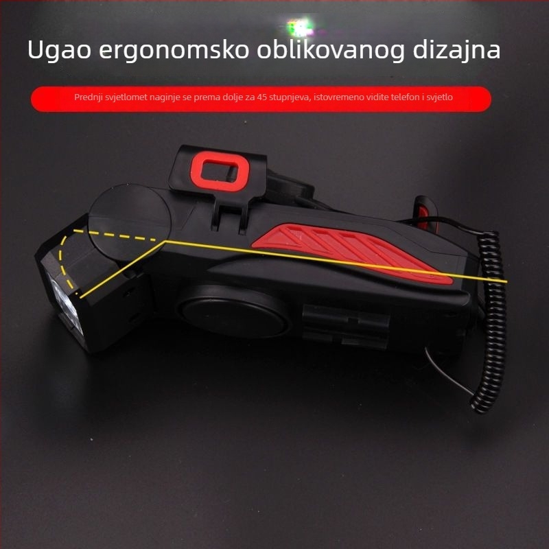 Prednje svjetlo za bicikl 4-u-1 s držačem za telefon, zvučnikom i USB bankom energije