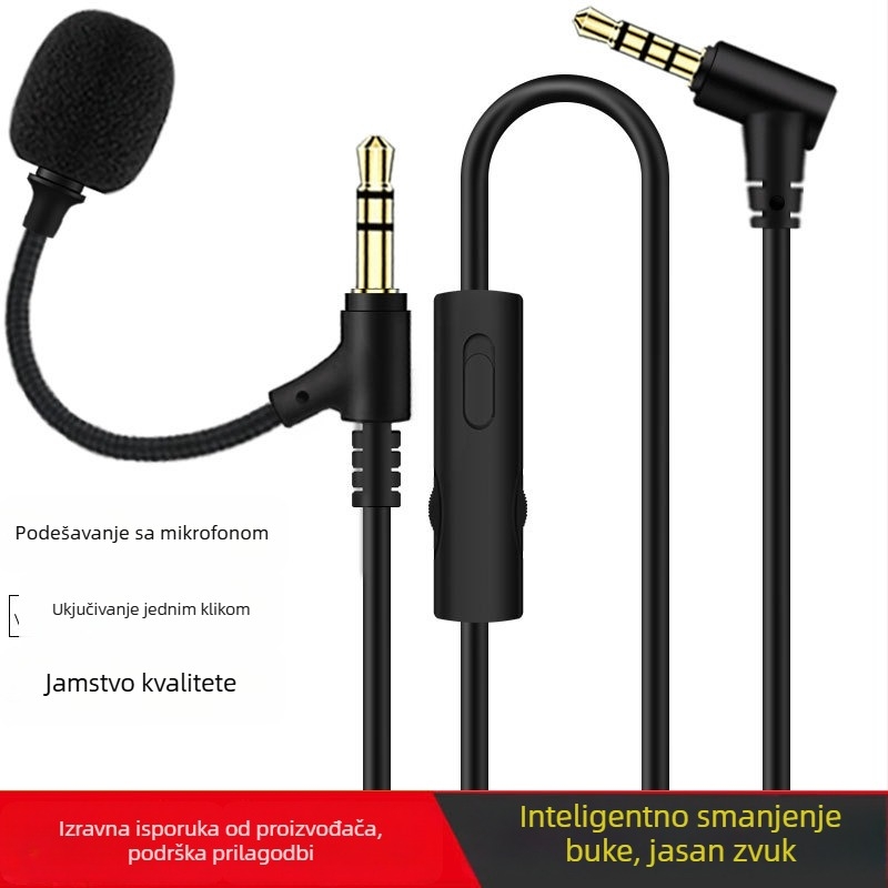 3,5 mm audio kabel sa mikrofonom za igranje, konferencije i online nastavu — zlatni kontakti, bakar bez oksidacije, jezgra od čistog bakra, jedan gumb za utišavanje mikrofona