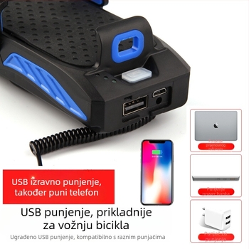 Četiri u jedan biciklističko svjetlo: prednje svjetlo, držač za telefon, sirena i ugrađeni punjač, 360° rotacija