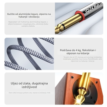 Sunkandi Av302 Audio kabel — 3,5 mm na dualni 6,5 mm, 1→2 muški, zlatno premazani konektori, bakreno jezgro bez kisika