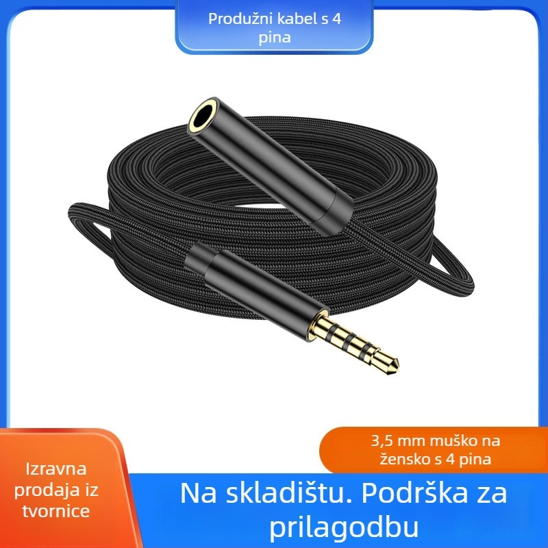 Produžni kabel za 3,5 mm, 4-žilni, pozlaćeni konektori, muško-ženski, bakar vodič za digitalne uređaje