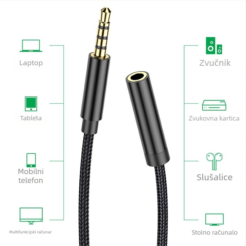 Produžni kabel za 3,5 mm, 4-žilni, pozlaćeni konektori, muško-ženski, bakar vodič za digitalne uređaje