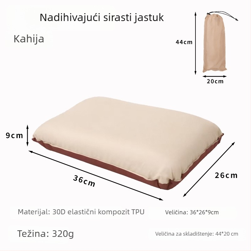 Samonapunjavajući pravokutni putni jastuk s elastičnom tkaninom, debljina 10 cm, težina 250 g