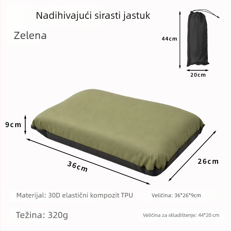 Samonapunjavajući pravokutni putni jastuk s elastičnom tkaninom, debljina 10 cm, težina 250 g