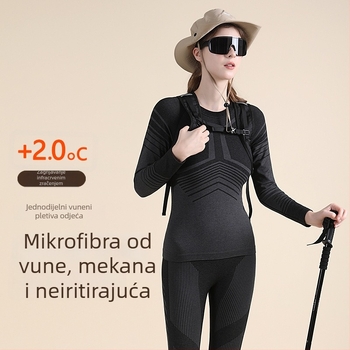Brzo sušeći termalni komplet za jesen i zimu, vlakna s udjelom vune u smjesi, unisex sportski set za bazni sloj, održava toplinu, pogodan za trčanje, vožnju biciklom i planinarenje.