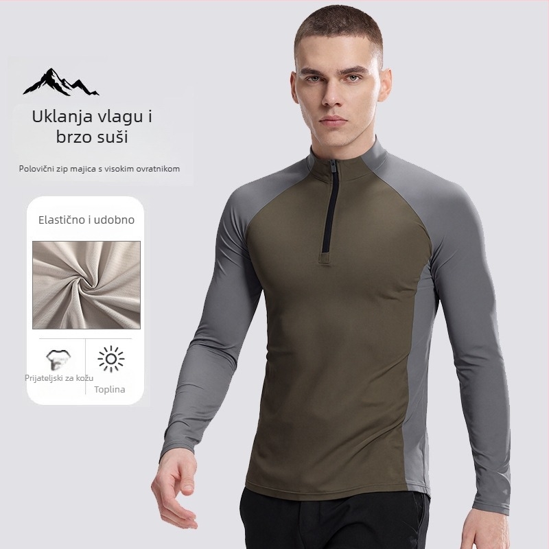 Leap muški dugi rukav biciklistički dres s flisom za toplinu, stojeći ovratnik, polu-zip, brzo sušeći materijal