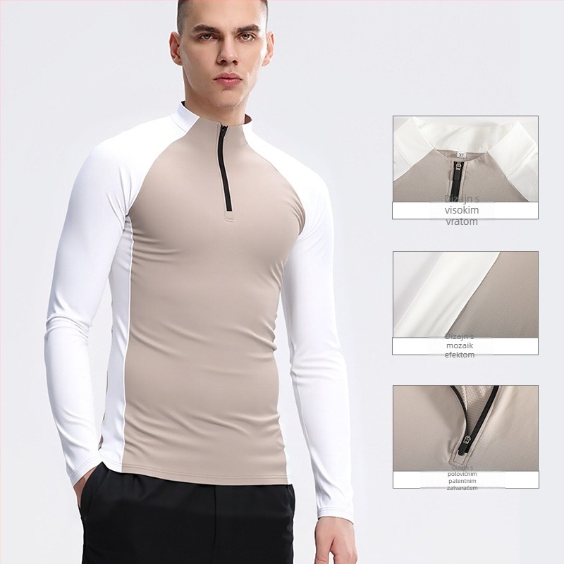 Leap muški dugi rukav biciklistički dres s flisom za toplinu, stojeći ovratnik, polu-zip, brzo sušeći materijal