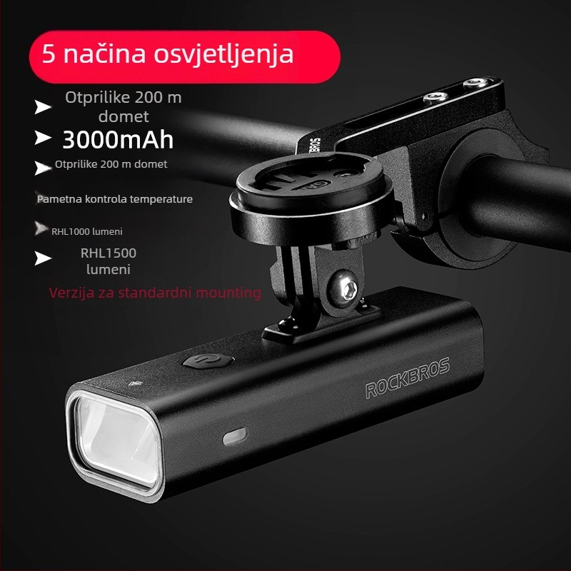 RockBROS prednje svjetlo za bicikl, kompatibilno s MTB-ima i cestnim biciklima – noćna vožnja, bez prilagodbe