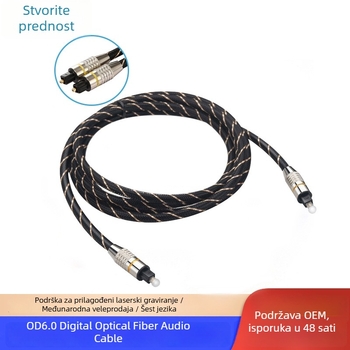 OD0.6 optički audio kabel, niklirano kućište, plastično optičko jezgro, pleteni kabel, CCC certifikat