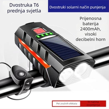 Solarna dvostruki zvučni rog za bicikl s prednjim svjetlom, USB punjenje, visokodecibelni upozoravajući zvuk