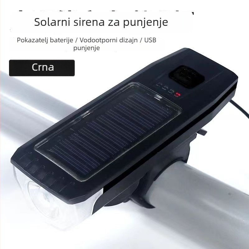 Solarna dvostruki zvučni rog za bicikl s prednjim svjetlom, USB punjenje, visokodecibelni upozoravajući zvuk