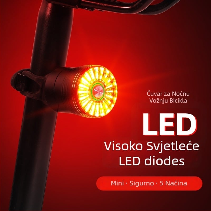 Pametna stražnja svjetiljka za bicikl, Type-C punjenje, vodootporna, senzor kočenja, za brdske i cestovne bicikle, noćna vožnja