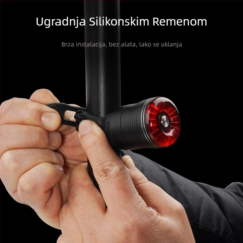 Pametna stražnja svjetiljka za bicikl, Type-C punjenje, vodootporna, senzor kočenja, za brdske i cestovne bicikle, noćna vožnja