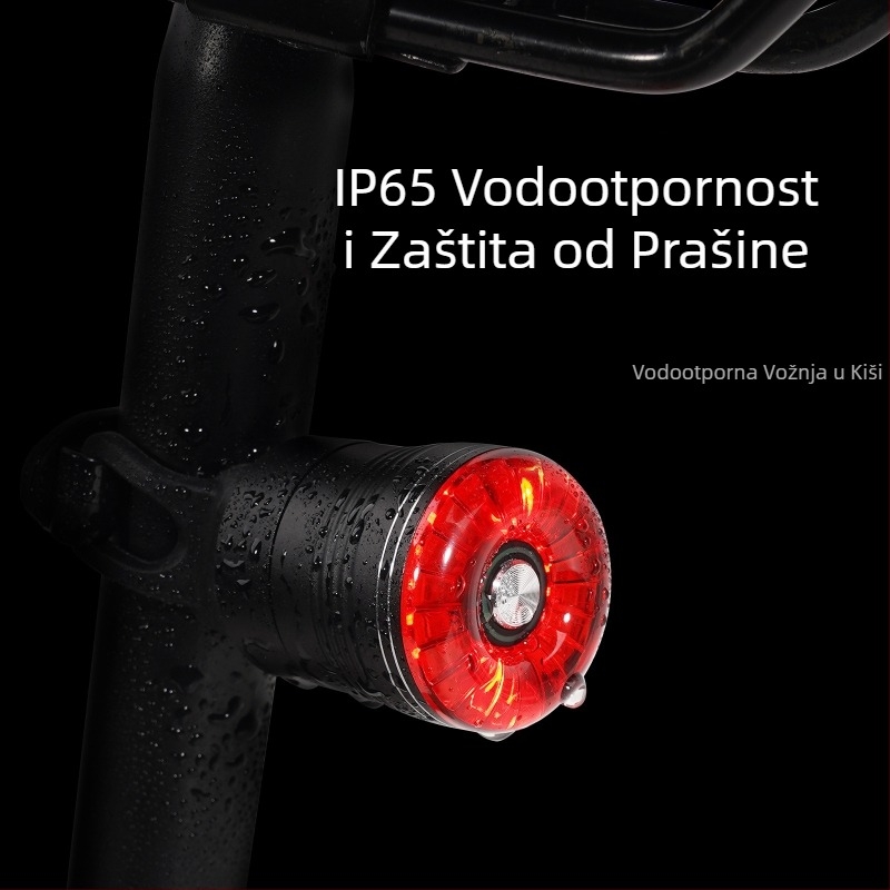 Pametna stražnja svjetiljka za bicikl, Type-C punjenje, vodootporna, senzor kočenja, za brdske i cestovne bicikle, noćna vožnja