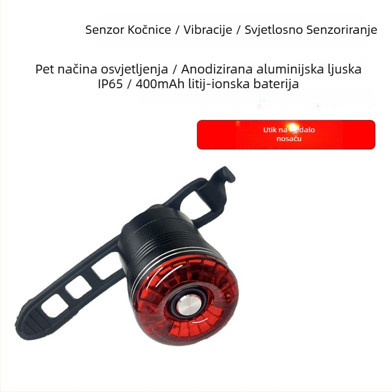 Pametna stražnja svjetiljka za bicikl, Type-C punjenje, vodootporna, senzor kočenja, za brdske i cestovne bicikle, noćna vožnja