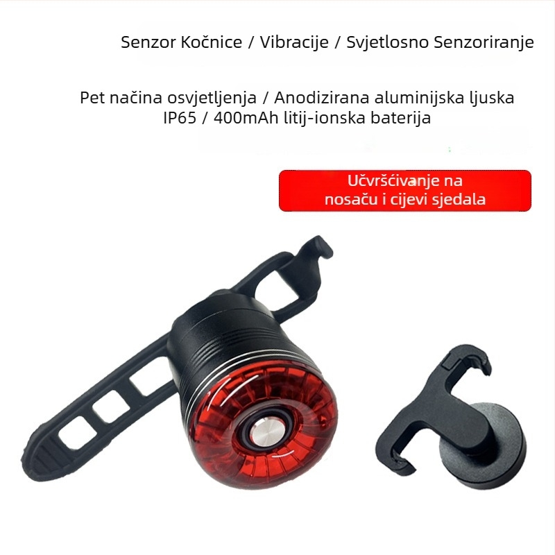 Pametna stražnja svjetiljka za bicikl, Type-C punjenje, vodootporna, senzor kočenja, za brdske i cestovne bicikle, noćna vožnja
