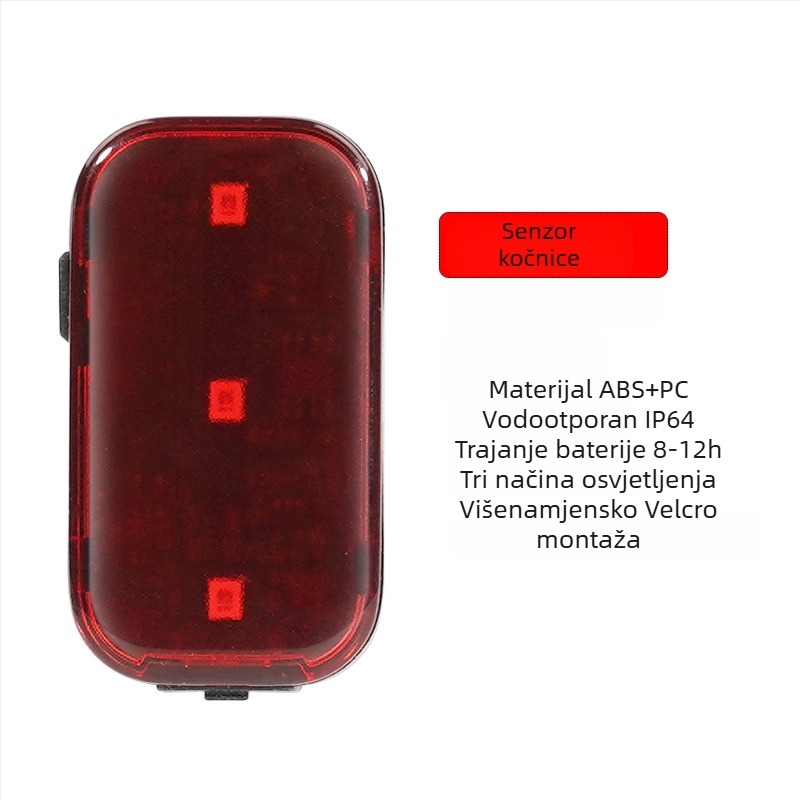 Pametna stražnja svjetiljka za bicikl, Type-C punjenje, vodootporna, senzor kočenja, za brdske i cestovne bicikle, noćna vožnja