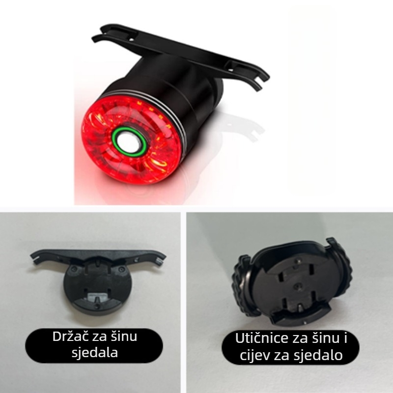 Pametna stražnja svjetiljka za bicikl, Type-C punjenje, vodootporna, senzor kočenja, za brdske i cestovne bicikle, noćna vožnja