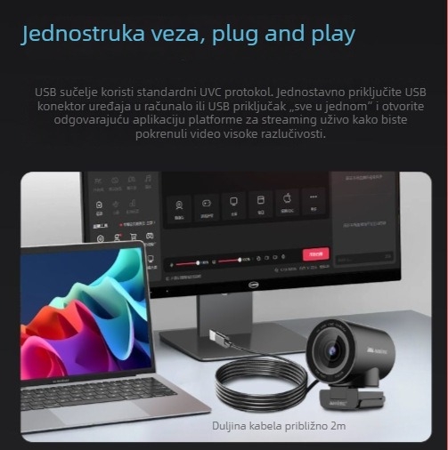 Aoni NX6S webcam za livestream s filtrom za uljepšavanje, brzo fokusiranje, USB, 4K HD, ugrađeni mikrofon