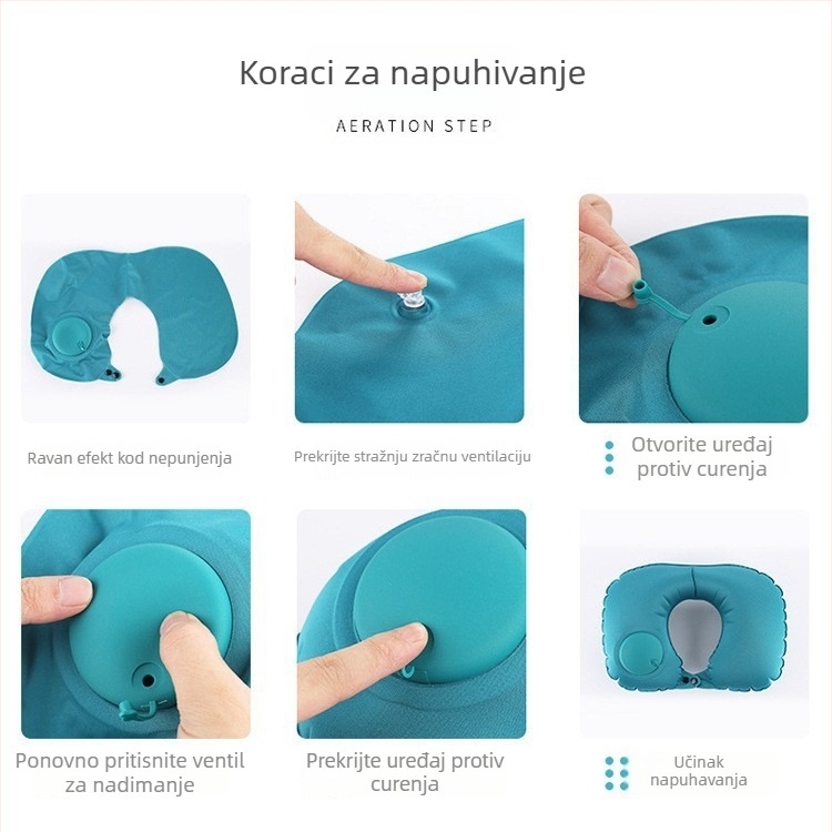 Nafukljivi U-oblik jastuk s plinom, TPU laminirana tkanina, težina ispod 0,5 kg, za odrasle
