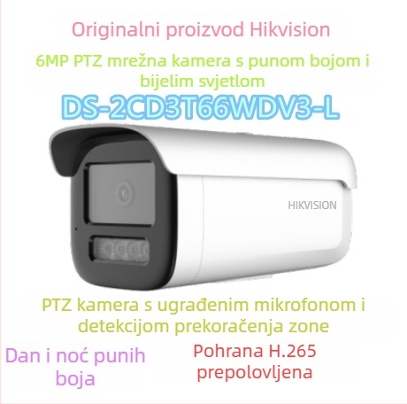Hikvision PoE IP kamera s audio, 6MP punog boja, vodootporna, noćni vid DS-2CD3T66WDV3-L