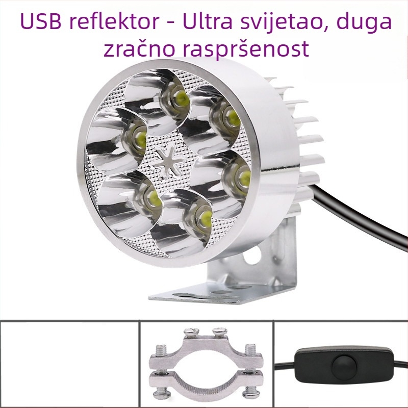 Svjetlo za bicikl s USB priključkom za napajanje i LED spot svjetlom, visoka svjetlina, kamping svjetlo