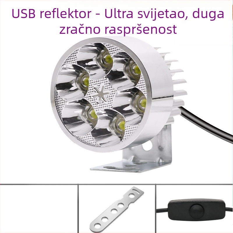Svjetlo za bicikl s USB priključkom za napajanje i LED spot svjetlom, visoka svjetlina, kamping svjetlo