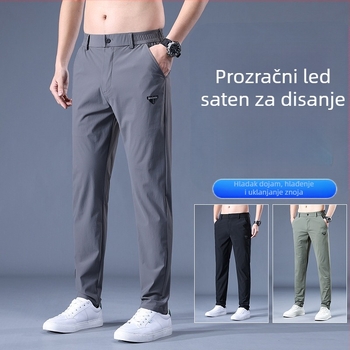 Muške casual hlače s visokim strukom, ravni kroj, pojas sa vezicom, prozračne i brzo sušeće, poliester