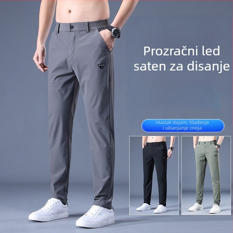 Muške casual hlače s visokim strukom, ravni kroj, pojas sa vezicom, prozračne i brzo sušeće, poliester