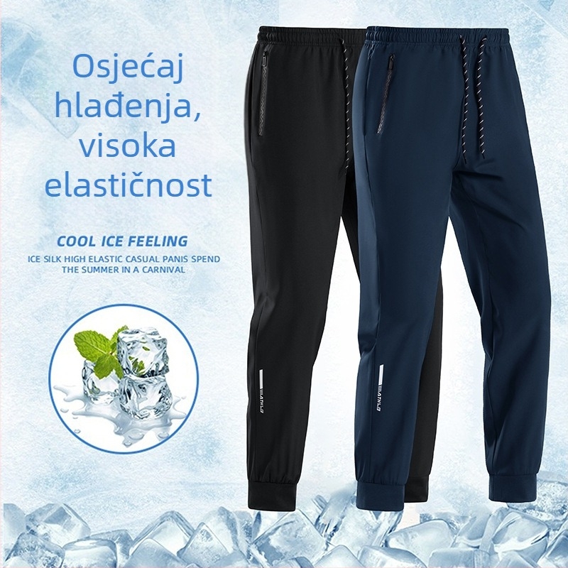 Ugodne lange hlače za svakodnevno nošenje, ravni kroj, tanak brzo sušeći poliester, srednja visina pojasa s pojasom, ljeto