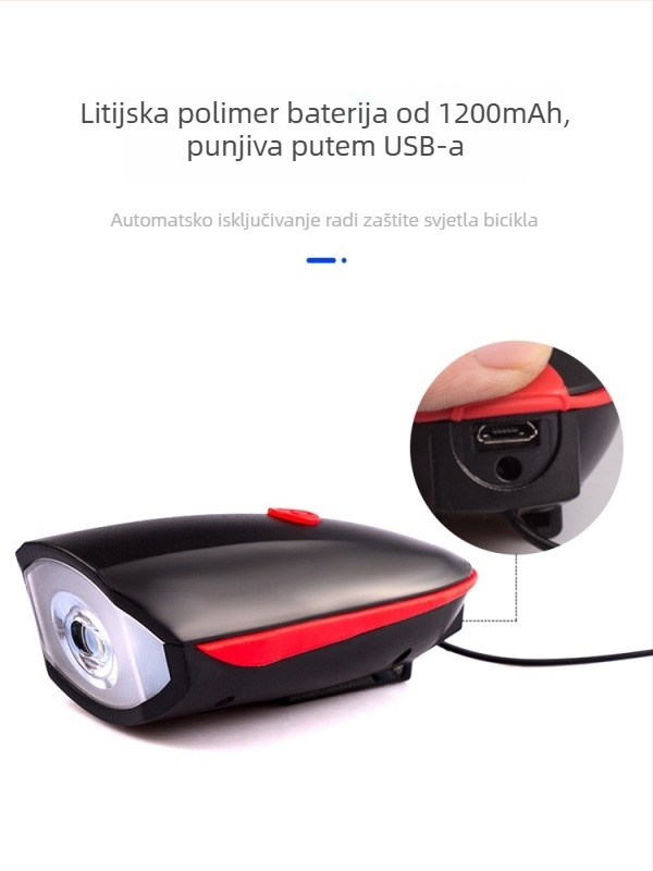 Prednje svjetlo za bicikl visoke svjetline za noćnu vožnju, kompatibilno s planinskim biciklima, uz zvono i električni rog