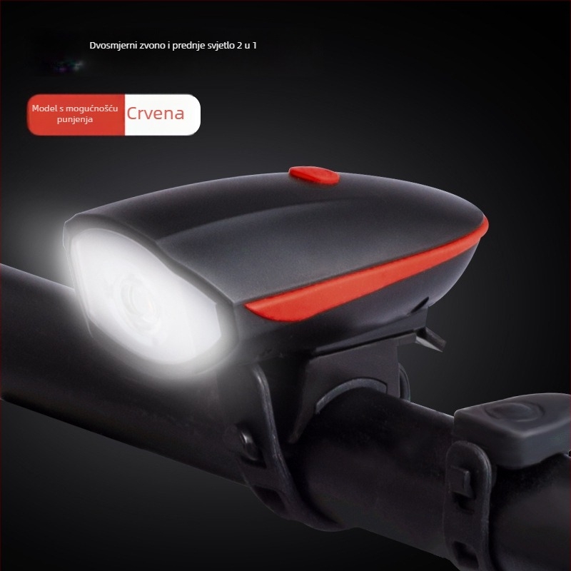 Prednje svjetlo za bicikl visoke svjetline za noćnu vožnju, kompatibilno s planinskim biciklima, uz zvono i električni rog