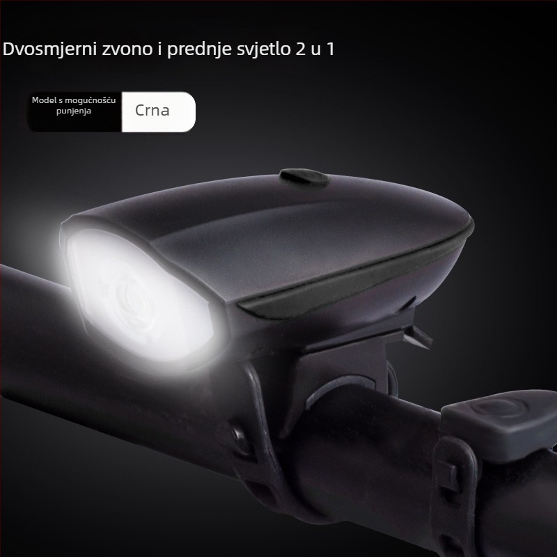 Prednje svjetlo za bicikl visoke svjetline za noćnu vožnju, kompatibilno s planinskim biciklima, uz zvono i električni rog