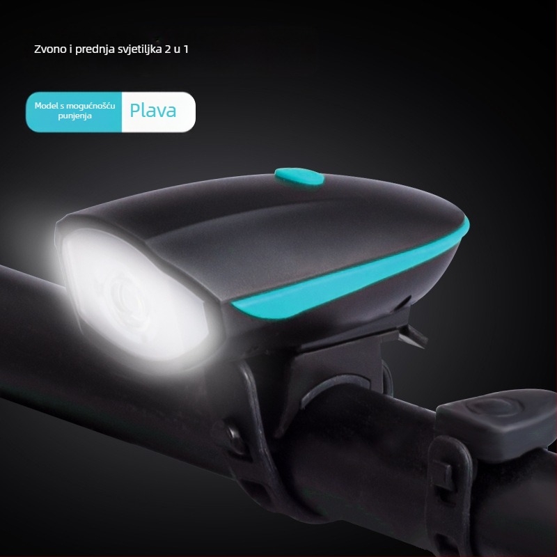 Prednje svjetlo za bicikl visoke svjetline za noćnu vožnju, kompatibilno s planinskim biciklima, uz zvono i električni rog