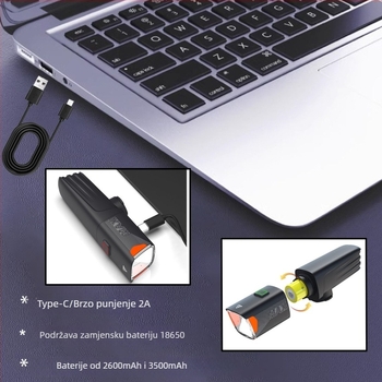 Bežični prednji svjetlosni sklop za bicikl s daljinskim upravljačem, prebacivanje između daljinskog i bliskog svjetla, vodootporna, punjiva — HONG TU SHENG