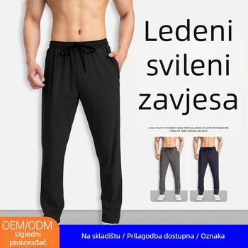 Muške Ice Silk duge hlače, ljetne tanke ravne kroje, s remenom, srednji pojas, mješavina najlona, visoka elastičnost, prozračnost