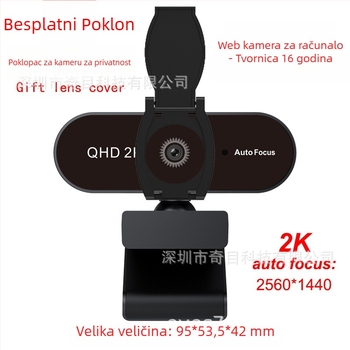 USB web kamera s ugrađenim mikrofonom i poklopcem leće, 2560×1440 pri 30fps, USB 2.0