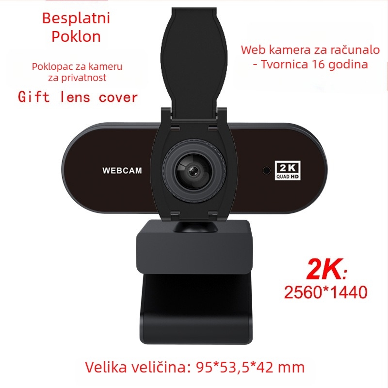 USB web kamera s ugrađenim mikrofonom i poklopcem leće, 2560×1440 pri 30fps, USB 2.0