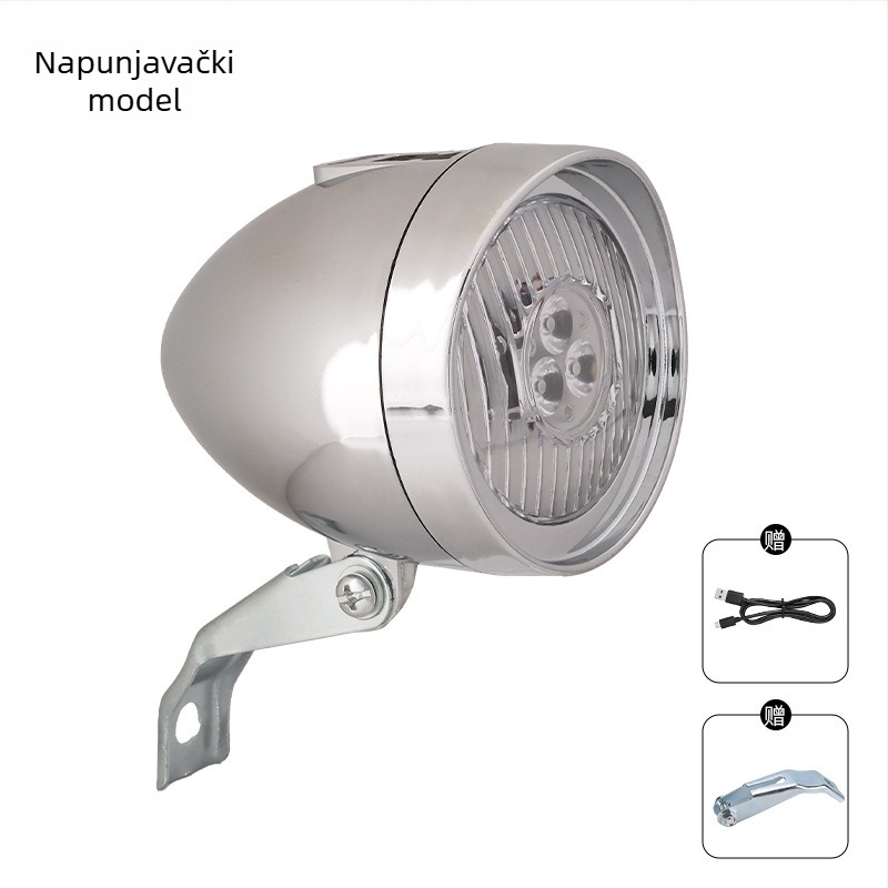 Prednja svjetiljka za bicikl USB punjiva, 3-LED retro rasvjeta za planinski bicikl - Yuuisd/Yusidi privatna marka