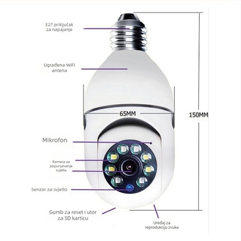 IP kamera E27 - 1080p, noćno viđenje, WiFi, unutarnja uporaba, 3.6 mm objektiv